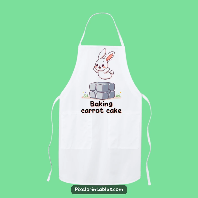 Funny Pixelated Bunny Jumping Apron, Kitchen Play Funny Gift