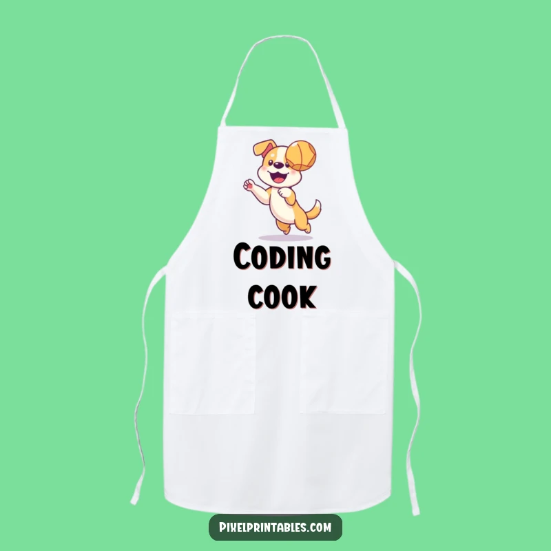 Funny Pixel Dog Ball Apron - Retro Gaming Kitchen Dog Fun