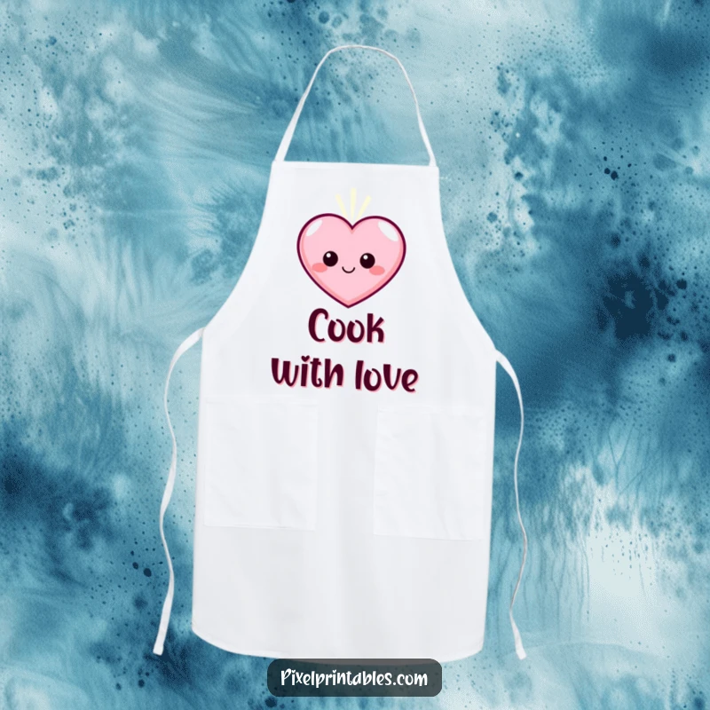 Funny Pixel Heart Apron, a smiling pixelated heart character pulsing with warm light, for the kitchen.