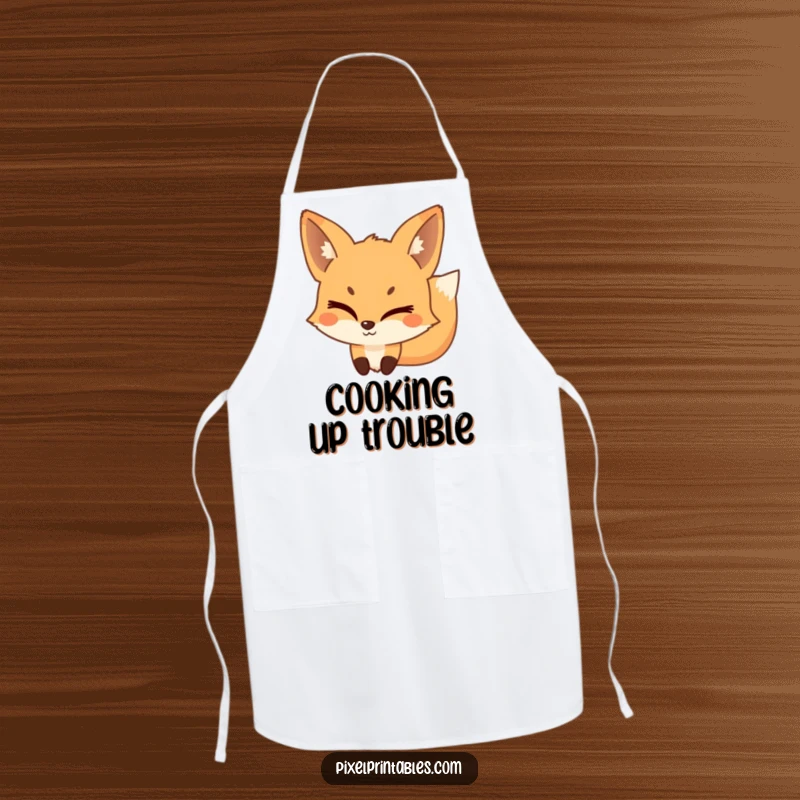 Funny Pixel Fox Apron showing a playful, pixelated fox winking mischievously, combining kitchen practicality with sly humor.