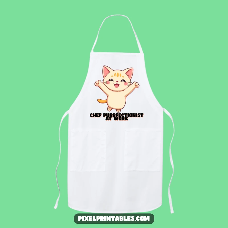 Funny Pixel Cat Apron: Playful Kitchen Feline, Perfect Humorous Gift