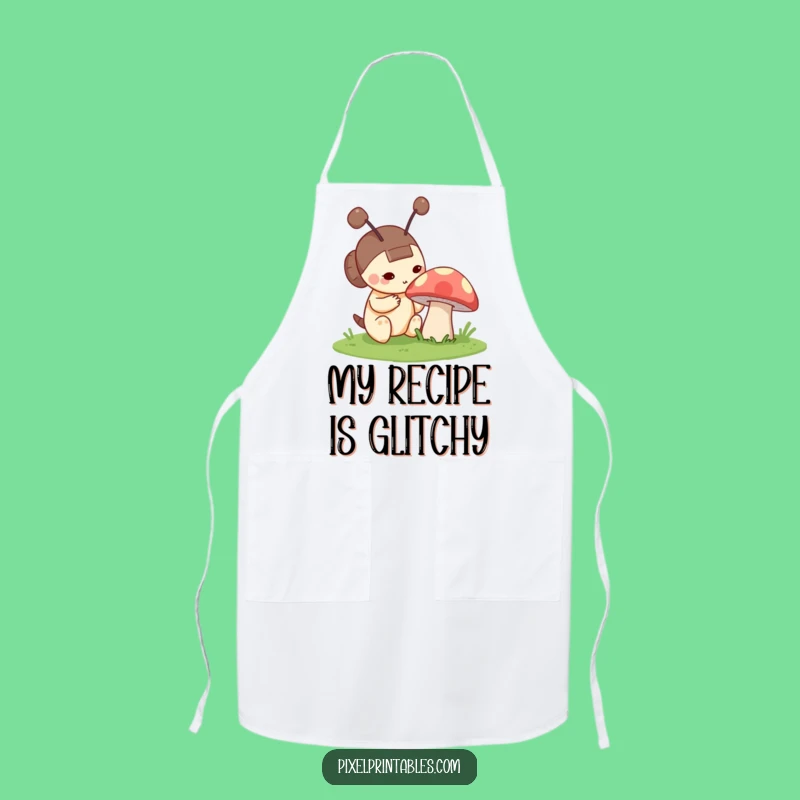 Funny Pixel Mushroom Apron: Chef Character's Retro Cooking Adventure Gift