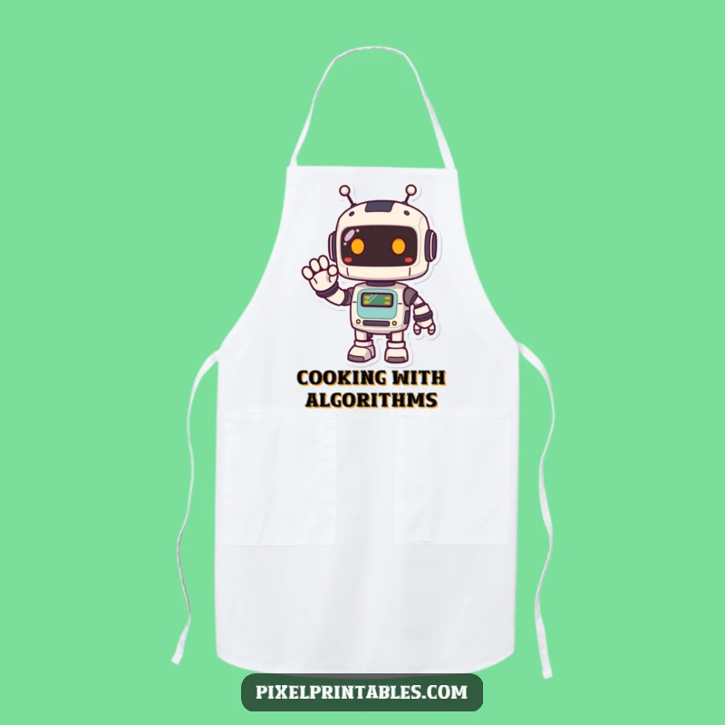 Funny Pixel Robot Apron: Kitchen Bot Protector, Perfect Humorous Gift