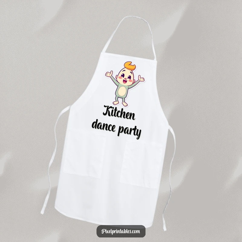 Funny Apron: Character performing a goofy dance, bringing playful humor and energy to the kitchen, a great funny gift.