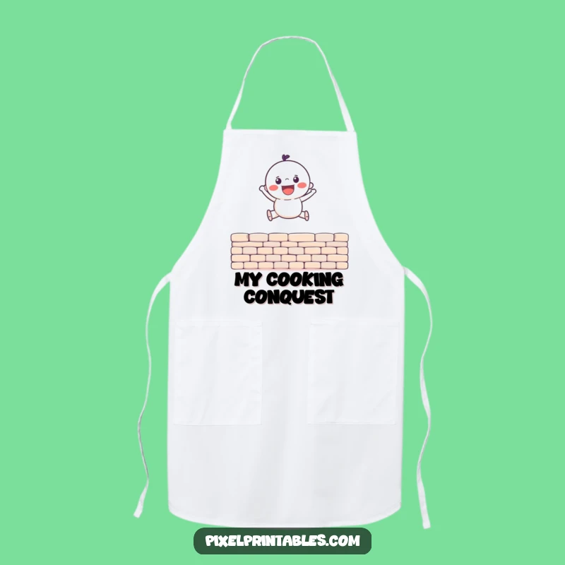 Funny Pixel Jump Apron: Chef's Gleeful Character for Retro Cooking