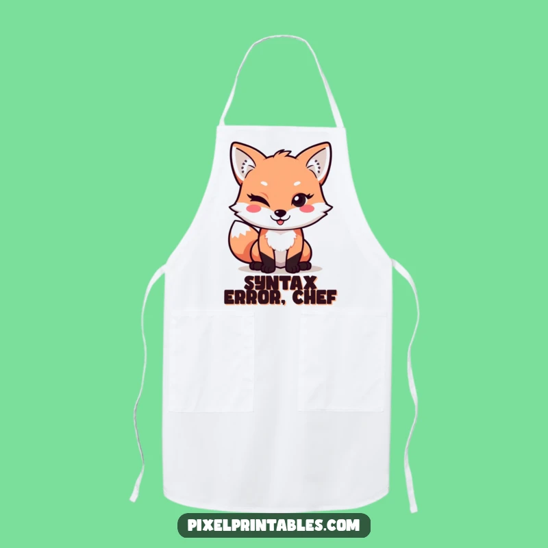 Funny Pixel Fox Apron: Playful Kitchen Style with a Winking Retro Character