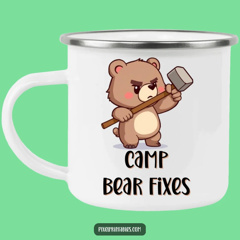 Funny Pixel Bear Hammer Camping Mug: Durable Retro Drinkware, Cool Funny Gift