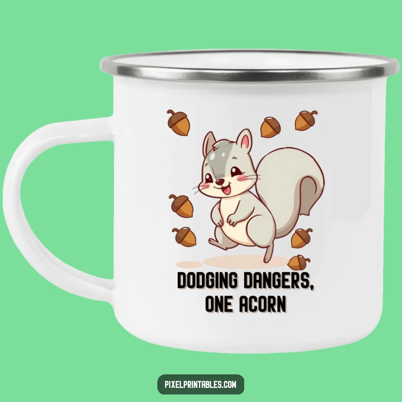 Funny Squirrel Pixel Acorn Dodge Camping Mug - Trail Mix & Laughs!