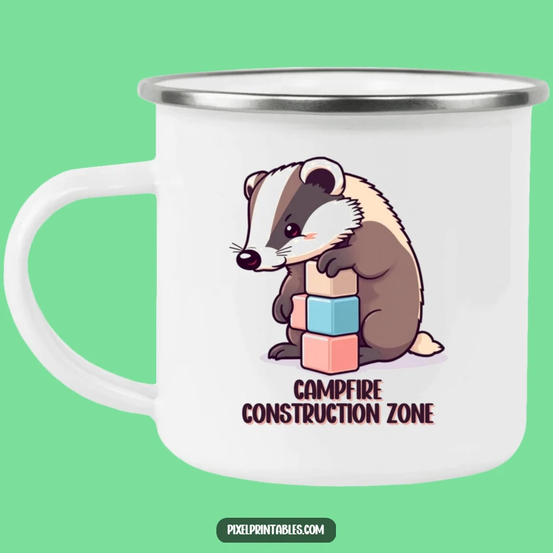 Funny Determined Badger Cube Camping Mug - Outdoor Funny Gift for Builders