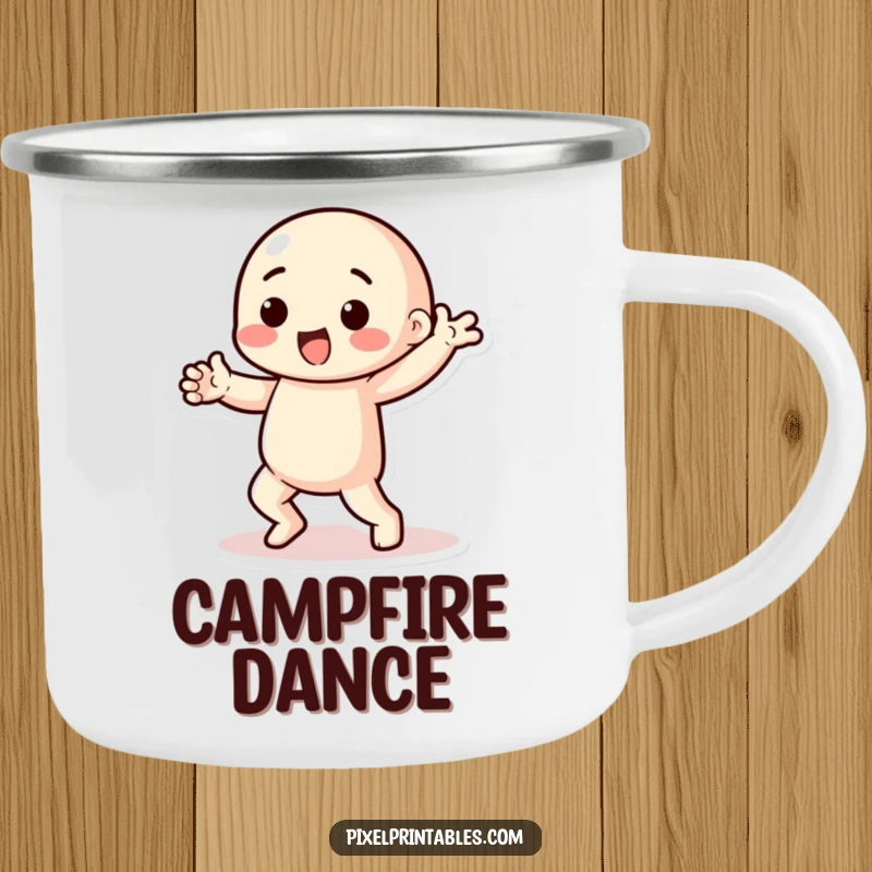 Funny pixel dancer camping mug depicting a playful character with chunky limbs performing a pixelated dance, ideal for travel.