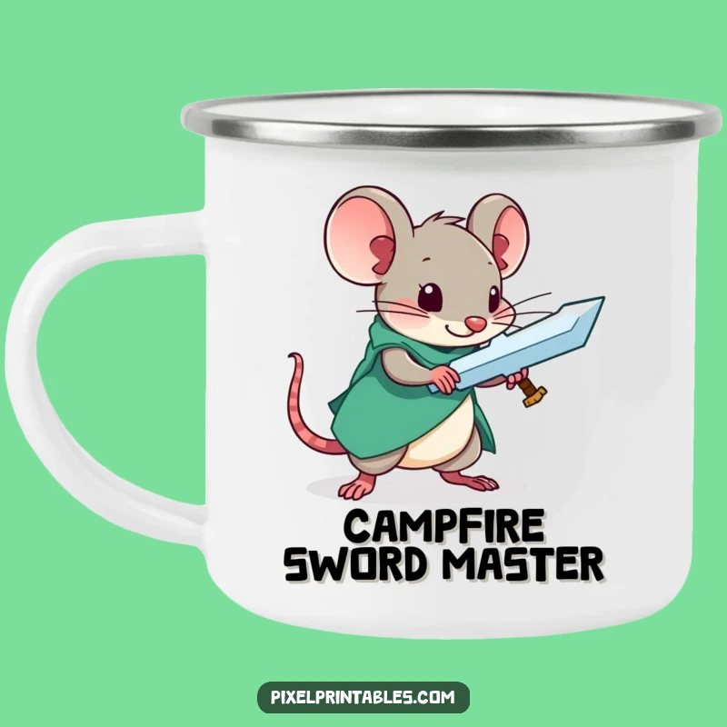 Funny Pixel Mouse Sword Camping Mug - Curious Crafter Adventure Gear