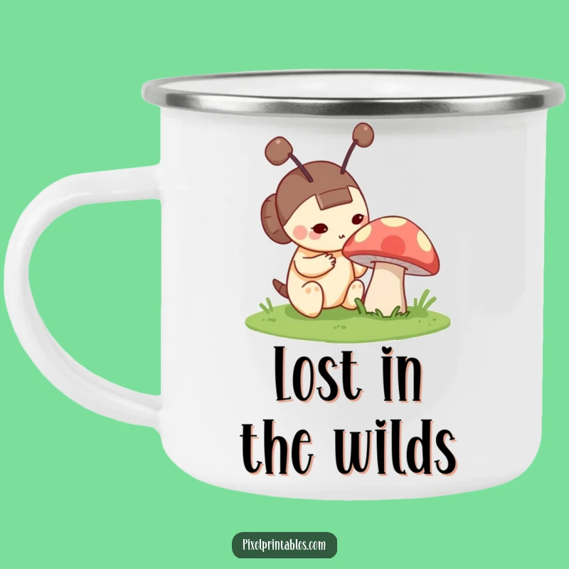 Funny Pixel Mushroom Camping Mug: Curious Character's Retro Adventure Cup