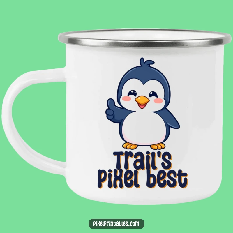 Funny Pixel Penguin Thumbs Up Camping Mug: Durable Retro Drinkware, Cool Funny Gift