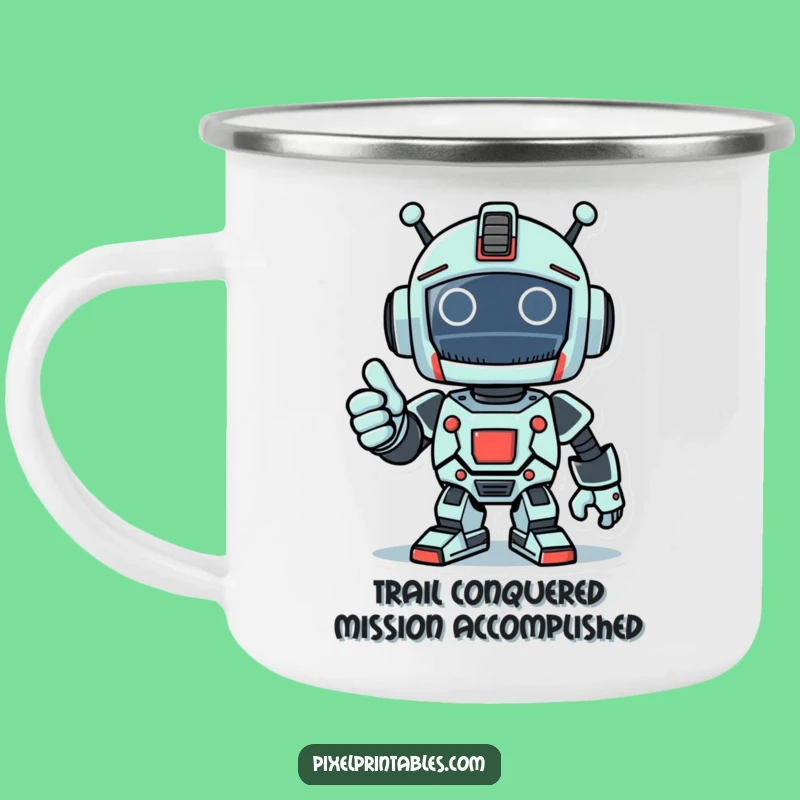 Funny Pixel Robot Thumbs Up Camping Mug - Triumphant Adventure Gear