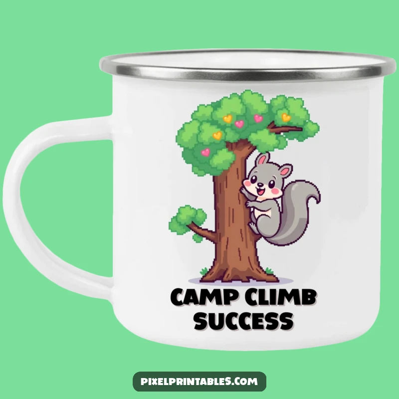 Funny Pixel Squirrel Camping Mug: Outdoor Cheerful Climb, Adventure Buddy