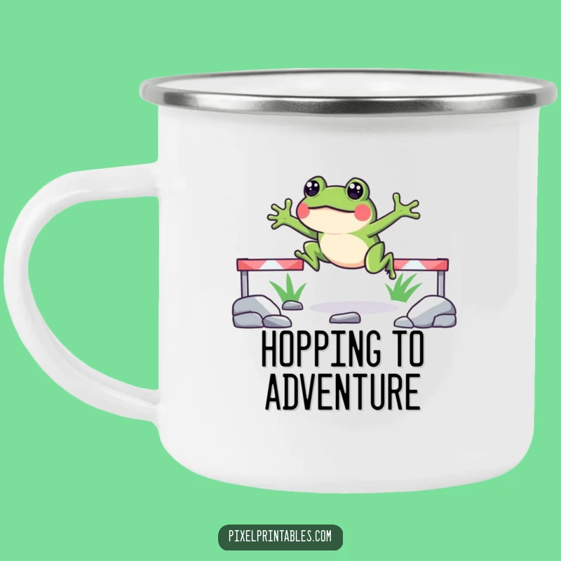 Durable Funny Pixelated Frog Jump Camping Mug for Outdoor Gaming Adventures