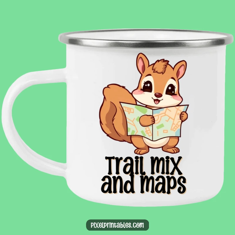 Funny Curious Squirrel Pixel Map Camping Mug - Outdoor Funny Gift
