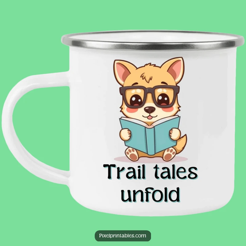 Funny Pixel Dog Camping Mug: Adventures with a Bookish Canine