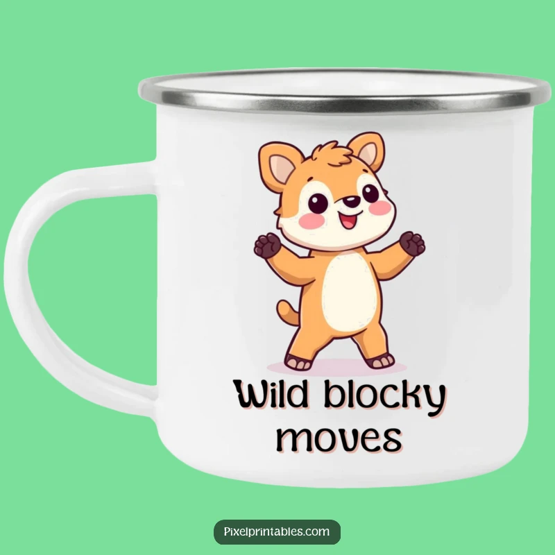Funny Pixel Animal Camping Mug: Enjoy drinks with a dancing pixel!