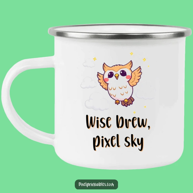 Funny Pixel Owl Camping Mug: Adventure Flight for a Cool Funny Gift