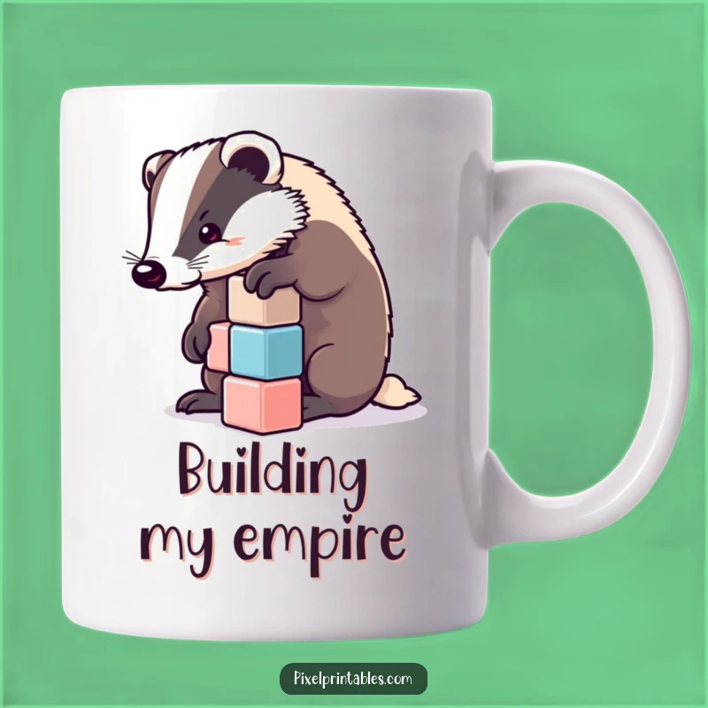 Funny Determined Badger Cube Stacking Mug - Precision Funny Gift for Builders