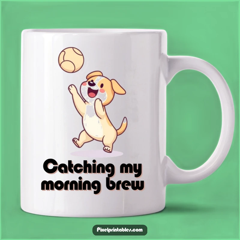 Funny Pixel Dog Mug: Catching Ball, Retro Gaming Pet Humor Gift!
