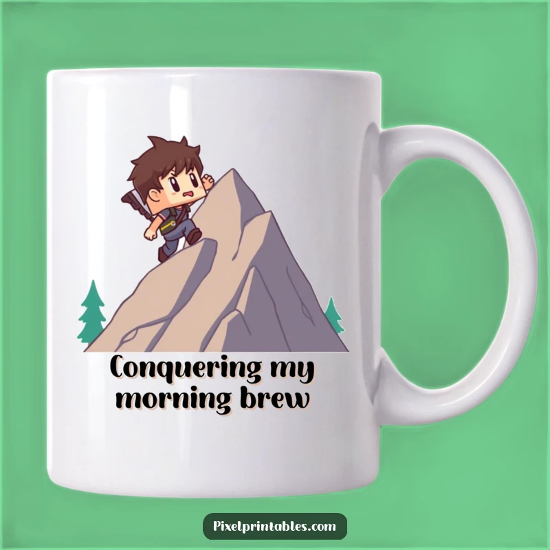Funny Pixel Mountain Climber Mug: A Blocky Adventurer's Determined Funny Gift