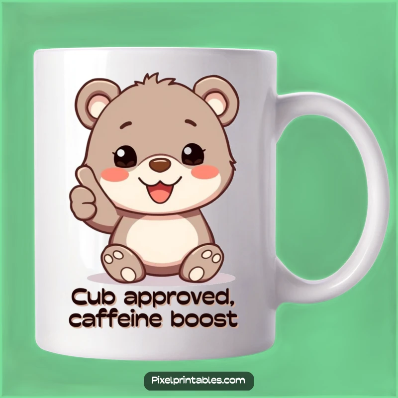 Funny Pixelated Bear Cub Thumbs Up Mug, Adorable Funny Gift