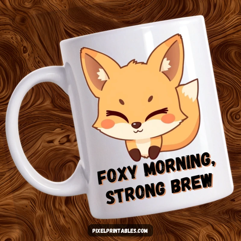 Funny Pixel Fox Mug featuring a playful, pixelated fox winking with a mischievous glint, full of cheeky charm.