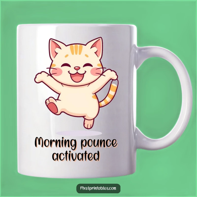 Funny Pixel Cat Mug: Playful Leap Smile, Cute Gaming Coffee Gift
