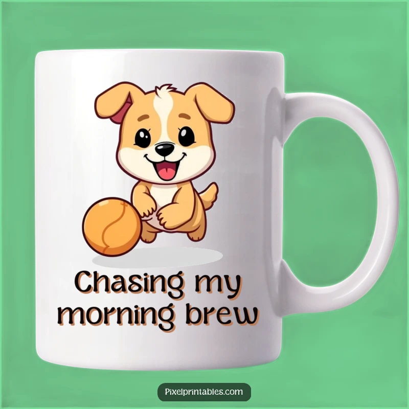 Funny Pixel Dog Ball Chase Mug - Cheerful Character Gift