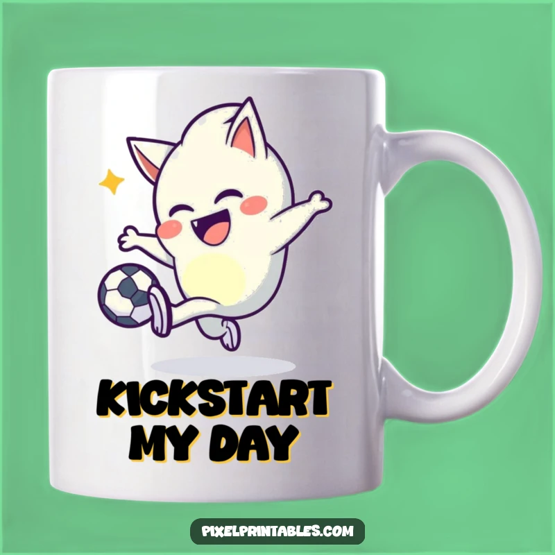 Funny Pixel Kicker Mug: Mischievous Character's Joyful Pixel Ball Play, Gift