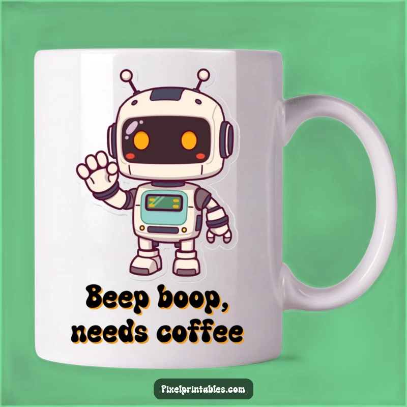 Funny Pixel Robot Mug: Adorable Retro Bot, Perfect Gift for Tech Lovers
