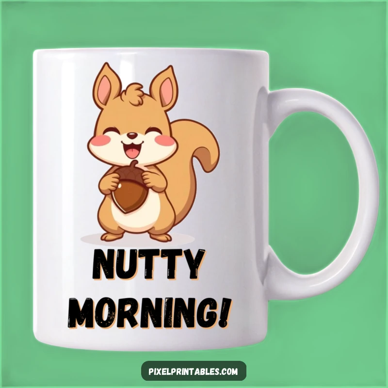 Funny Pixel Squirrel Mug - Victory Acorn Celebration for Joyful Mornings Gift