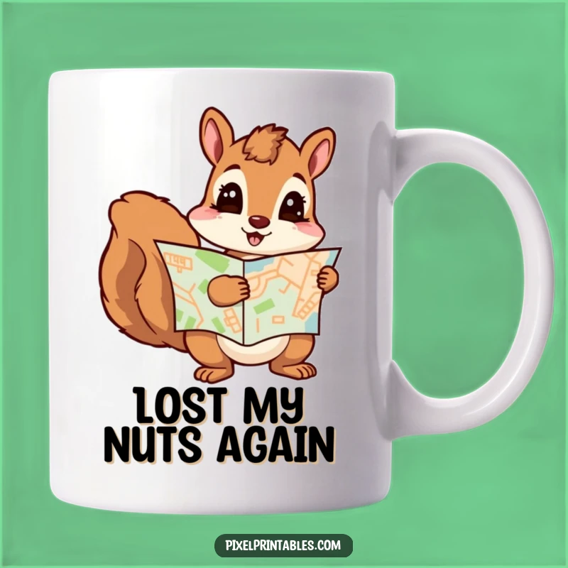 Funny Curious Squirrel Pixel Map Mug - Perfect Funny Gift for Navigators