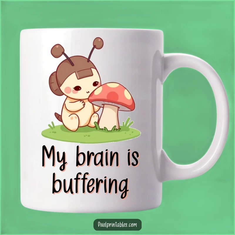 Funny Pixel Explorer Mug: Curious Character Inspecting Retro Mushroom Art Gift