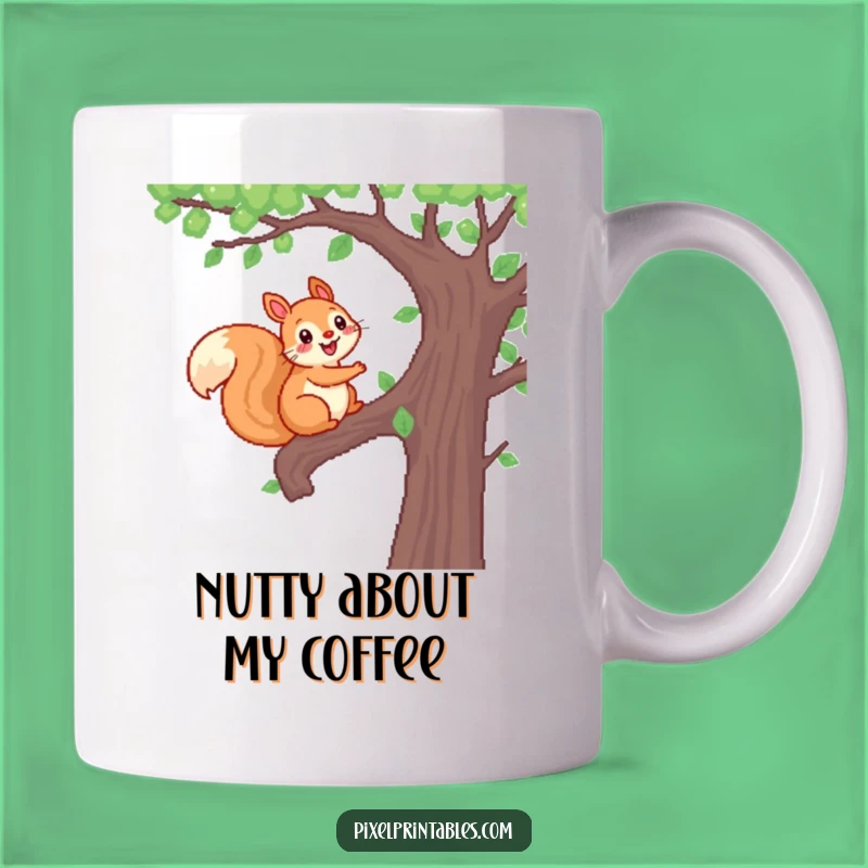 Funny Pixel Squirrel Mug: Climbing Tree Fun, Perfect Gift for Nature Lovers