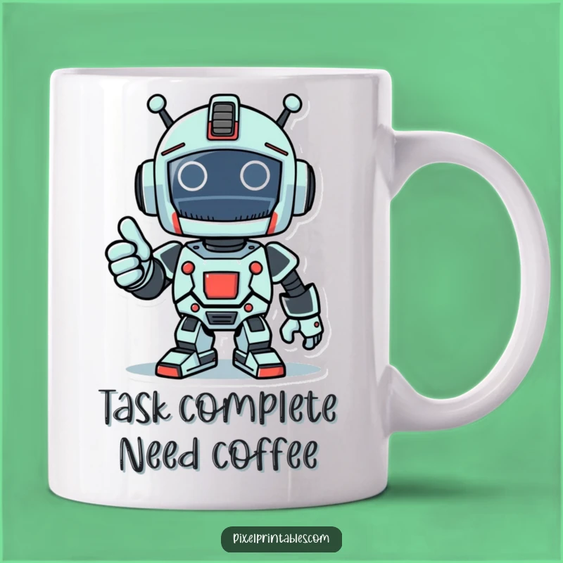 Funny Pixel Robot Thumbs Up Mug - Triumphant Tech Gift
