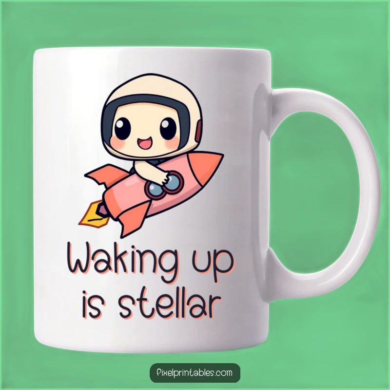 Funny Rocket Rider Mug: Happy Pixel Character's Cosmic Journey Gift