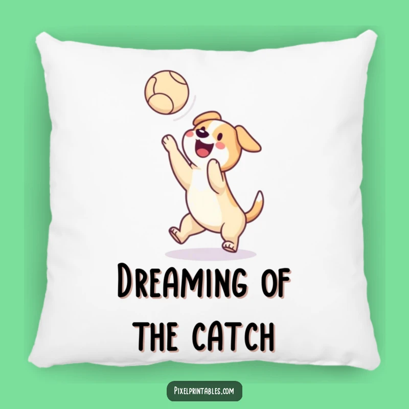 Funny Throw Pillow: Pixel Dog Ball Catch, Cozy Retro Humor Gift!