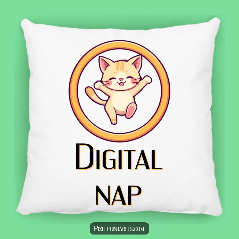 Funny Pixel Cat Hoop Pillow - Cozy Retro Gaming Accent