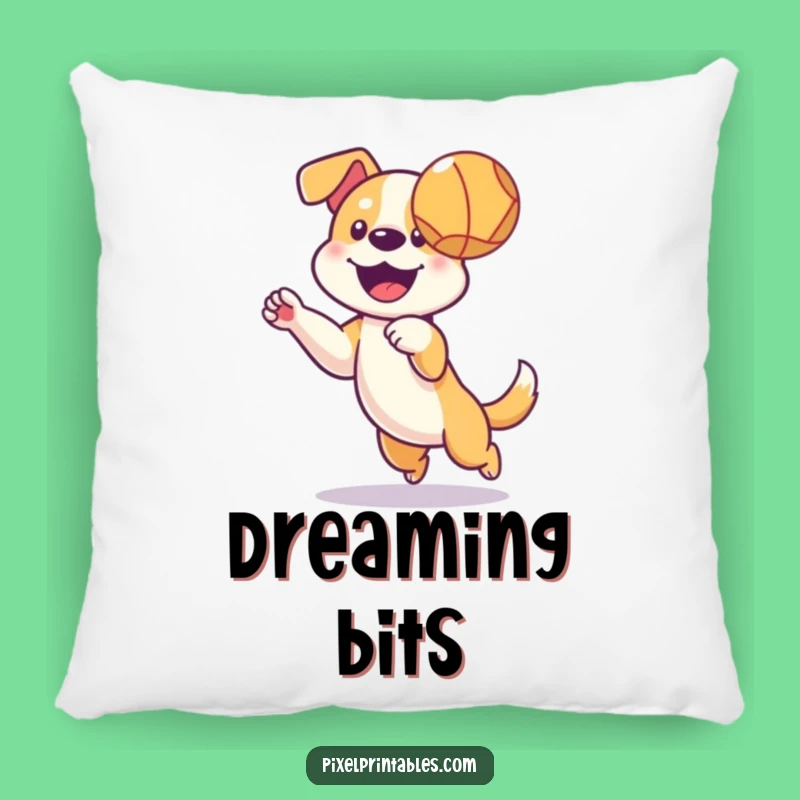 Funny Pixel Dog Ball Pillow - Cozy Retro Gaming Dog Accent