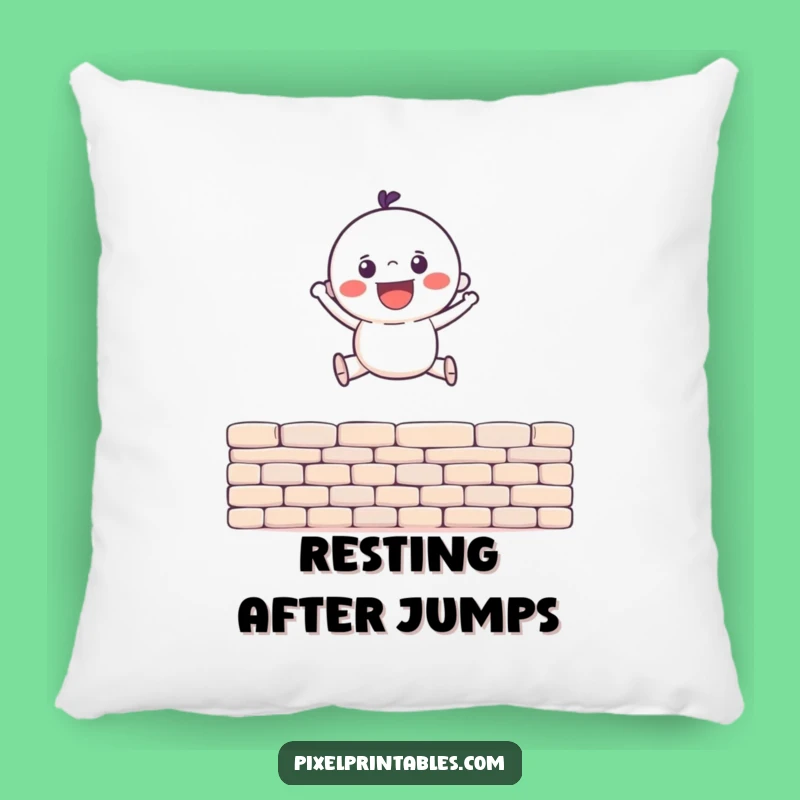 Funny Pixel Jump Pillow: Gleeful Character Cushion for Cozy Retro Vibes