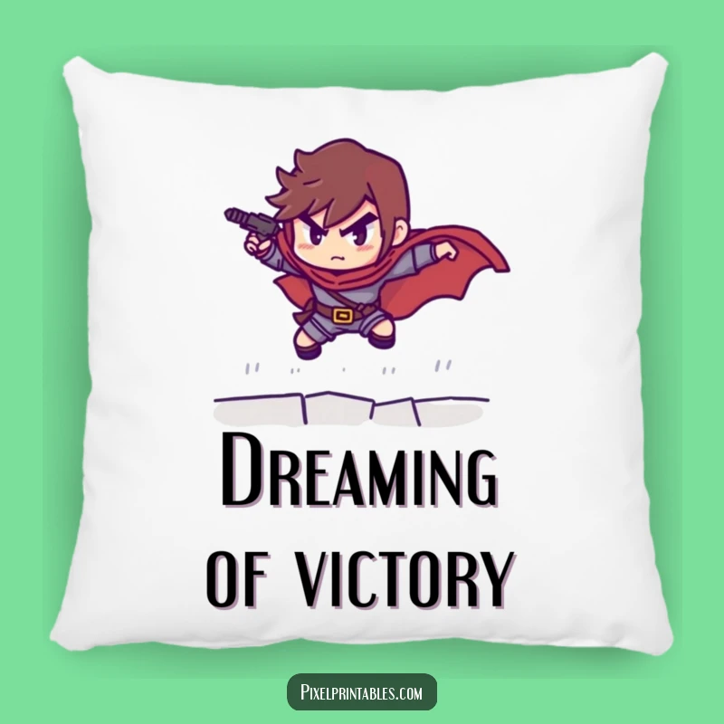 Funny Pixelated Hero Pillow: Comfy Determined Leaper Cushion