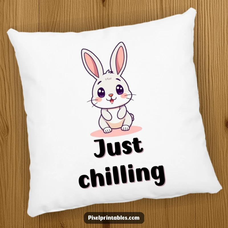Funny pixelated rabbit peeking around a pixelated corner on a soft pillow, a retro gaming design with a comical surprise element.
