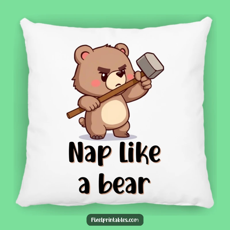 Funny Pixel Bear Hammer Pillow: Soft Determined Character, Wonderful Funny Gift