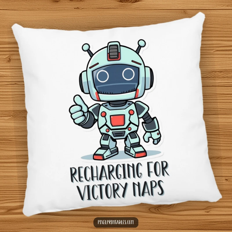 Funny pillow featuring a cheerful pixelated robot giving a thumbs-up, ideal for cozy celebrations.