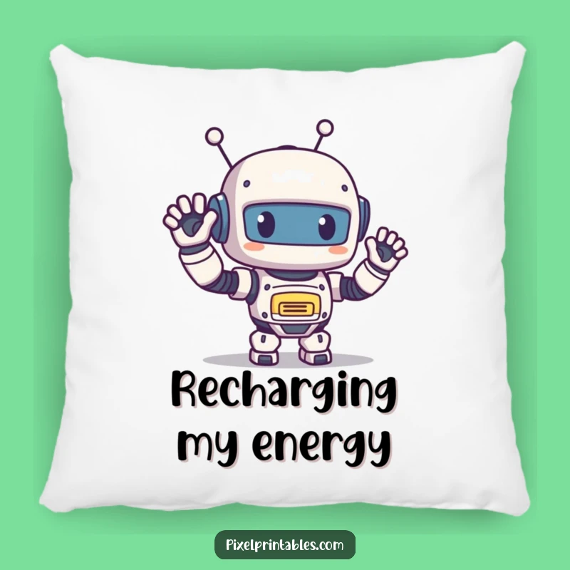 Funny Pixel Robot Pillow: Cozy Happy Wave, Retro Comfort Accent