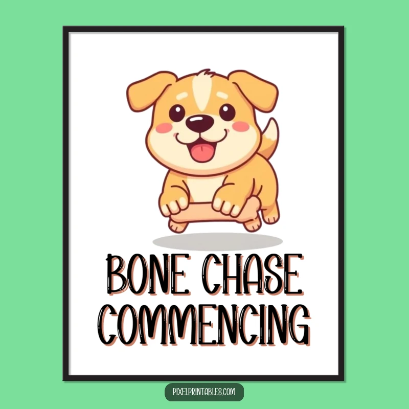 Funny Pixel Dog Digital Art: Determined Chase, Instant Motivational Decor
