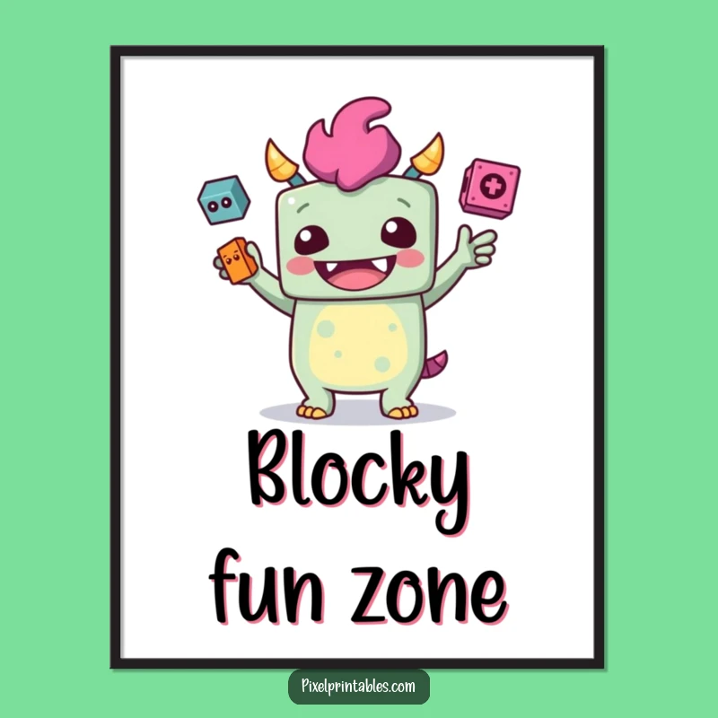 Funny Juggling Monster Digital Art Print, Retro Gamer Wall Art